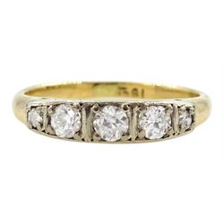 Gold five stone graduating round brilliant cut diamond ring, stamped 18ct, total diamond weight approx 0.35 carat