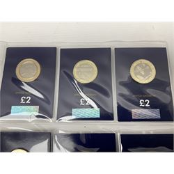 Mostly United Kingdom Queen Elizabeth II commemorative two pound  coins, including 2017 'Jane Austen', 2018 'Sea King', 2018 'Vulcan' etc face value of UK coins approximately 98 GBP