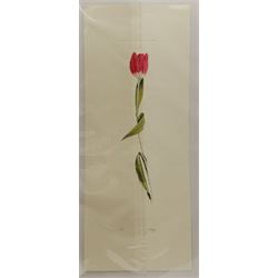 Tanya Short (British 1955-): 'Freesias', coloured etching signed titled and numbered 14/75, 15cm x 12.5cm; J Ortega (Contemporary): Iris and Tulip, pair coloured aquatints signed and numbered 50cm x 10cm (3) (unframed)