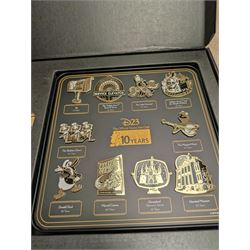 Disney Fan Club D23 Gold Member 10 Year Anniversary enamel pins set, boxed