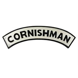 Arched cast iron Cornishman sign, L48cm