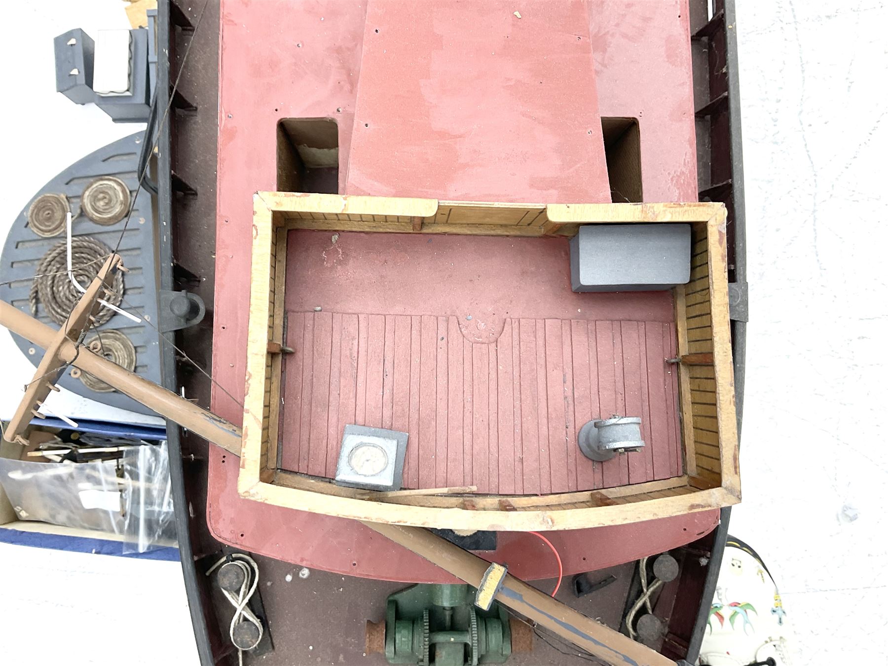 Large model of the tugboat 'Dhulia' on a wooden stand L144cm, together with a box of additional parts and plans