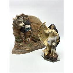Franklin Mint model 'The Dreamcatcher' together with a Native American sculpture titled 'Pipeholder' by Neil Rose, H34cm (2)
