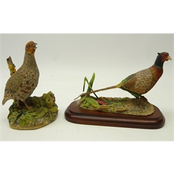  Two Border Fine Arts bird sculptures by Ray Ayres, Partridge, H18cm and Pheasant on wood plinth (2)  