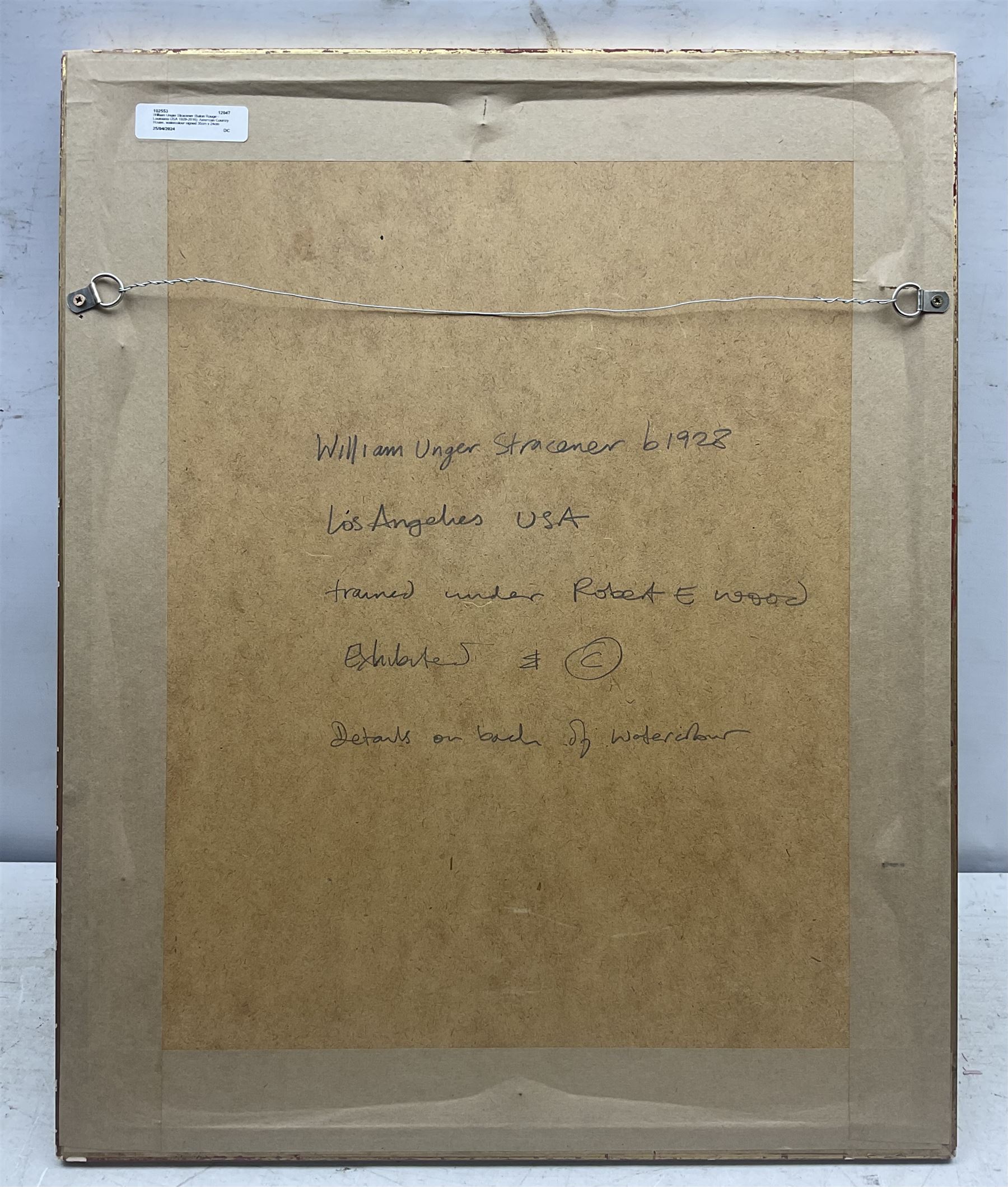 William Unger Stracener (Baton Rouge - Louisiana USA 1928-2016): American Country House, watercolour signed 35cm x 24cm