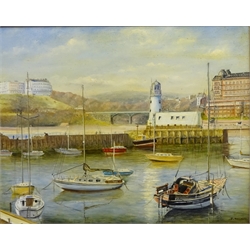  J Holmes (British 20th century): 'The Yacht Harbour Scarborough', oil on board signed, titled verso 39cm x 49cm  