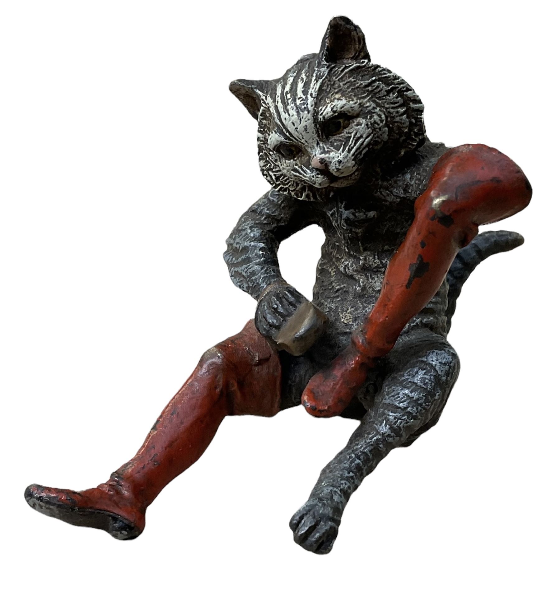 After Franz Bergmann (1861-1936): Austrian cold painted bronze figure of Puss in Boots, with Bergmann type mark beneath, H8cm 