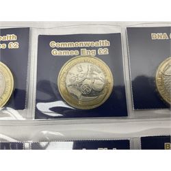 Mostly United Kingdom Queen Elizabeth II commemorative two pound  coins, including 2017 'Jane Austen', 2018 'Sea King', 2018 'Vulcan' etc face value of UK coins approximately 98 GBP