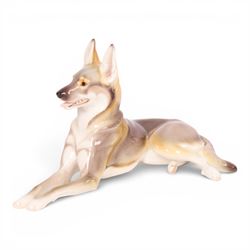 Nymphenburg German Shepherd by Theodor Karner, printed mark and impressed marks beneath, H14cm 