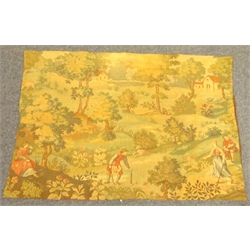  French Tournaisis machine woven tapestry wall hanging, pure cotton, depicting four figures playing golf in the countryside, 16th century style, bearing label, L165cm x H113cm   