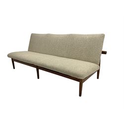 Finn Juhl for France & Son - 'Japan' mid-20th century teak three seat sofa upholstered in beige fabric 