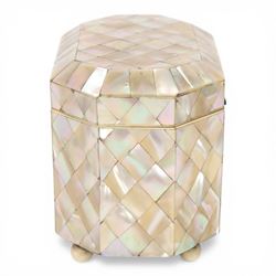 19th century mother of pearl tea caddy, of rectangular form with canted corners, the hinged lid enclosing a single lidded compartment, raised upon bun feet, H11cm D10cm L13cm
This item has been registered for sale under Section 10 of the APHA Ivory Act 