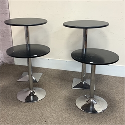 Two circular café bistro tables (D69cm, H104cm), and two smaller (D60cm, H73cm)