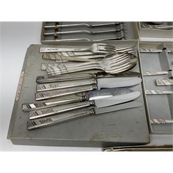 Viners Ltd silver plate Silver Rose pattern cutlery service for six place settings, to include butter knives, table knives and forks, soup spoons, dessert forks and spoons, tea knives, forks and spoons, two serving spoons and a seven piece fruit set, some boxed, missing table spoons