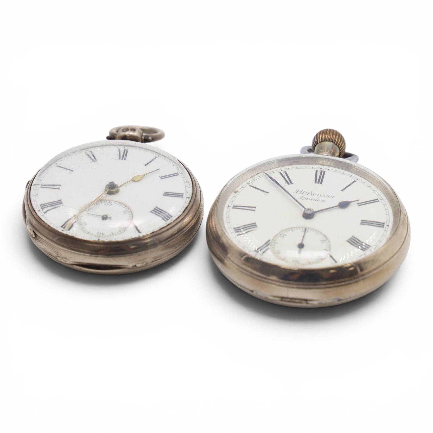 Two silver cased pocket watches, including J.W Benson, both hallmarked 