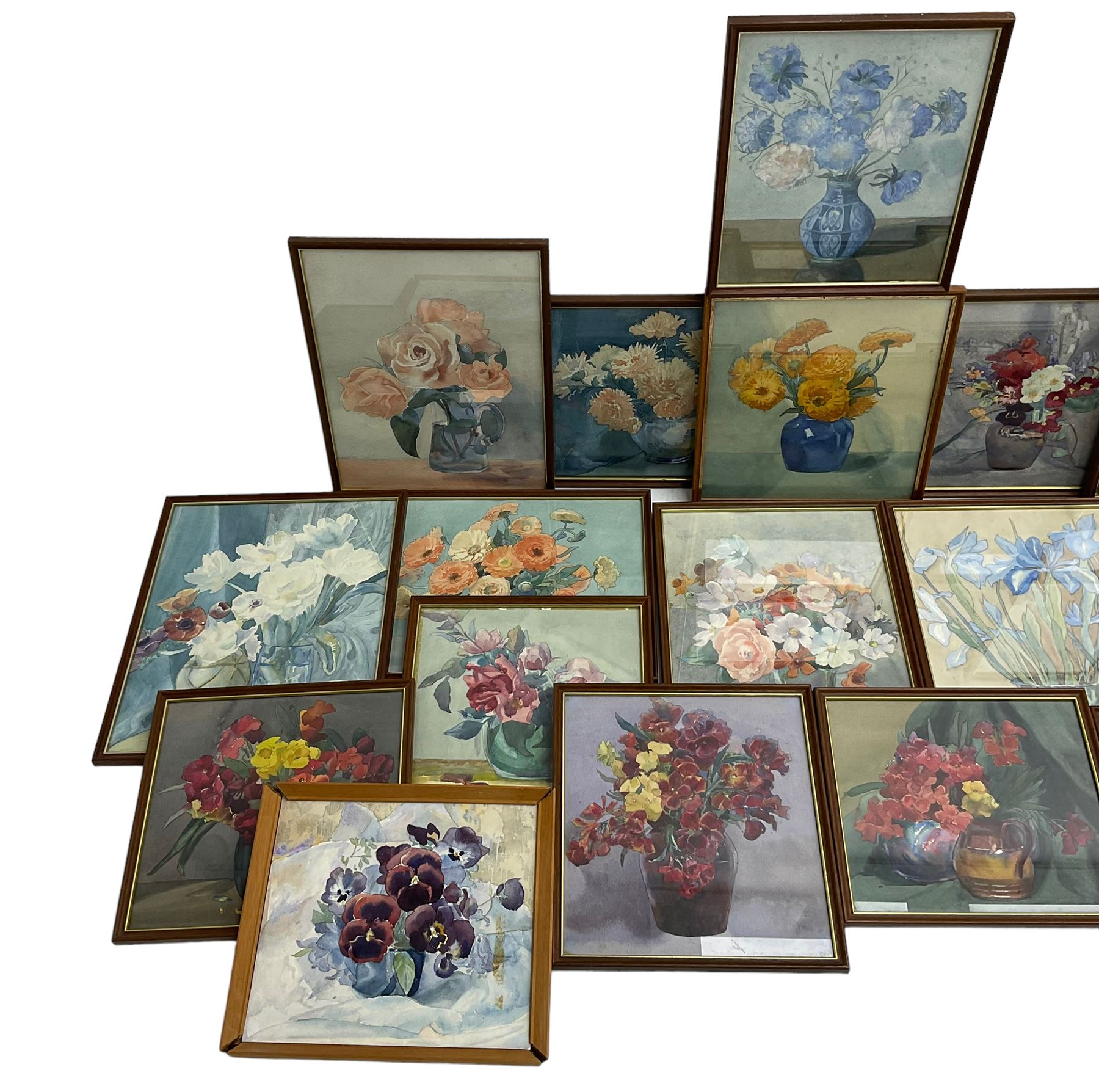 Olive Higginbottom (Yorkshire Early/Mid-20th century): Still Life Studies of Floral Subjects, studio collection of watercolours, some signed and dated max 38cm x 28cm, in one box (19)