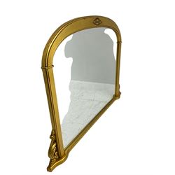 Gilt framed overmantel mirror, arched top, with scroll carved brackets