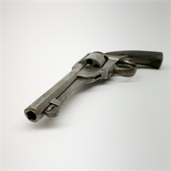 19th century English Kerr's Patent five-shot 54-bore side hammer percussion cap revolver, the 14cm octagonal barrel indistinctly marked to the top 'London Armoury', engraved 'Kerr's Patent 624' on the right frame beneath the cylinder, chequered walnut stock 30cm overall