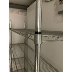 Metal four tier shelving racking x 3, plastic racking and shelving- LOT SUBJECT TO VAT ON THE HAMMER PRICE - To be collected by appointment from The Ambassador Hotel, 36-38 Esplanade, Scarborough YO11 2AY. ALL GOODS MUST BE REMOVED BY WEDNESDAY 15TH JUNE.