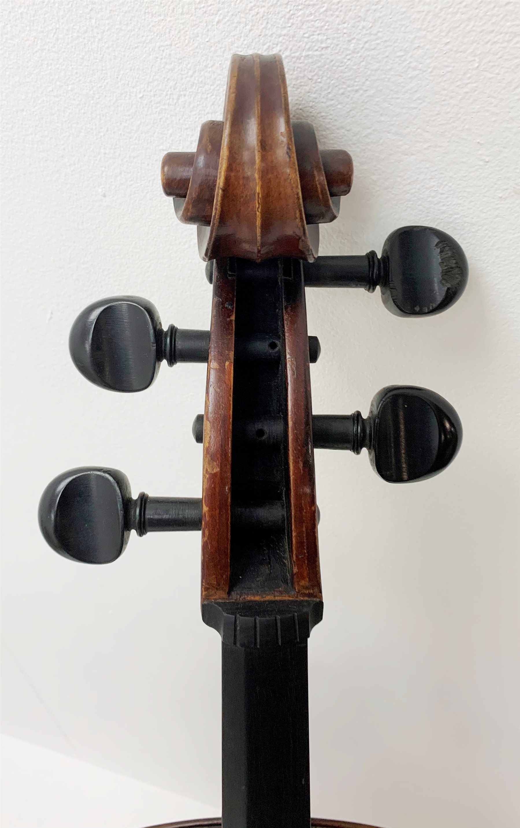  Mid-19th century German cello with 76cm two-piece maple back and ribs and spruce top, bears label Franz Janisch, Wein, VII Neubrugasse 184(?), 124cm overall, in modern soft carrying case   