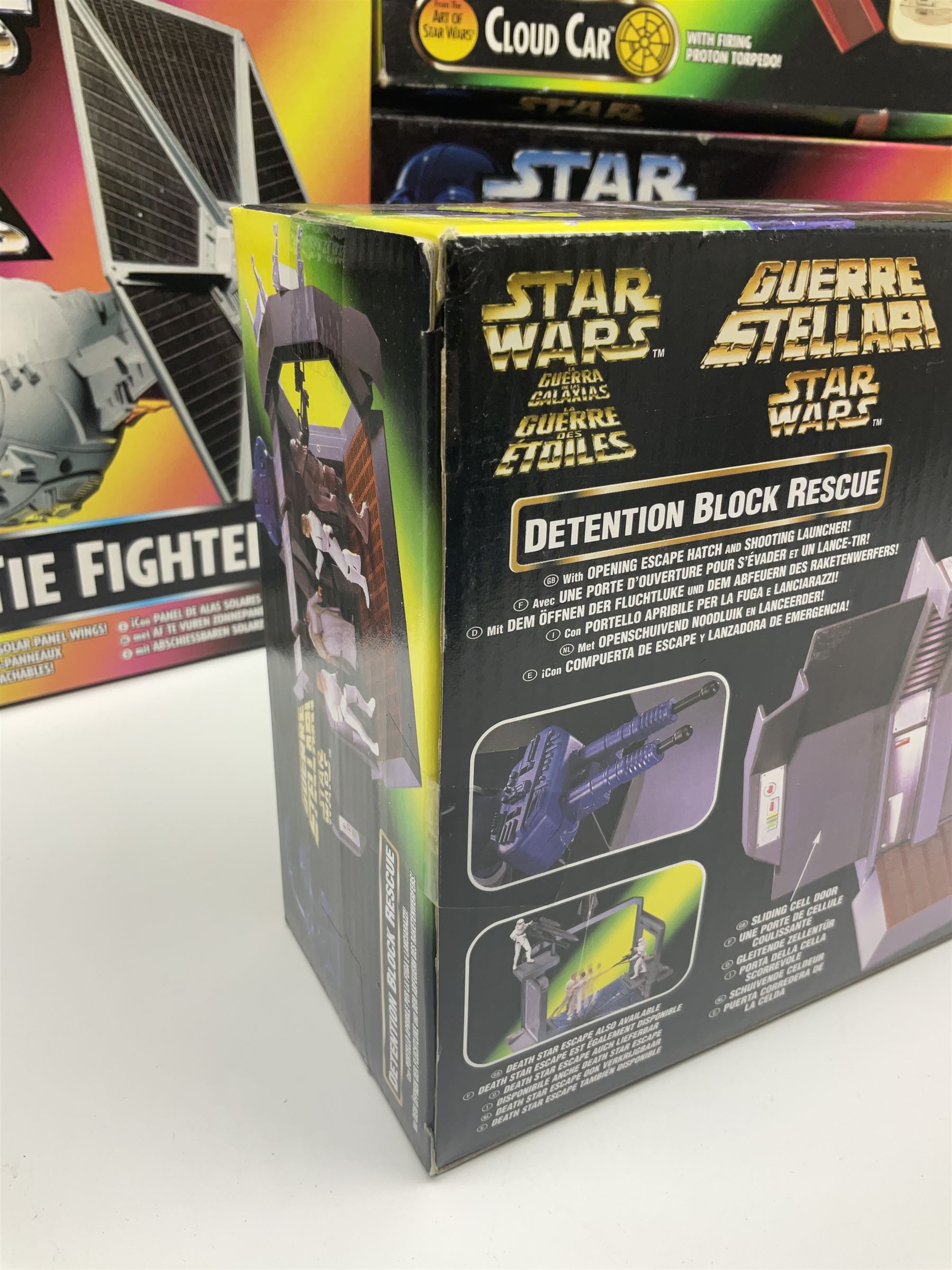 Star Wars - La Guerra De Las Galaxias La Guerre Des Etoiles/Shadows of the Empire - TIE Fighter; Cloud Car; Airspeeder; Landspeeder; Death Star Escape; Detention Block Rescue; Imperial Speeder Bike; Boba Fett IG-88; and Crowd Control Stormtrooper; all boxed/carded (9)