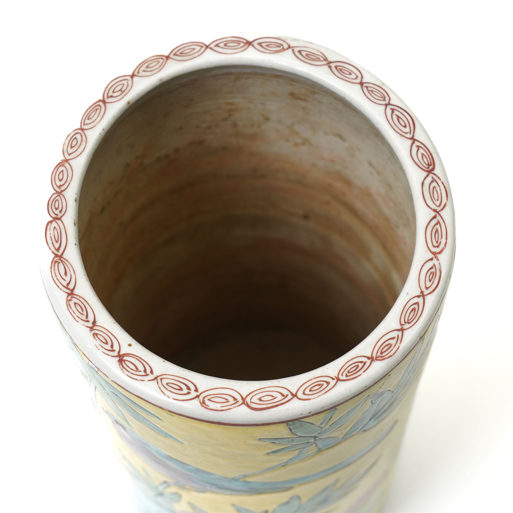 Chinese famille jaune spill vase, decorated with birds and flowers, mark in red to base, H24cm