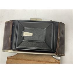 Collection of cameras and lenses, to include Pentax Program A camera body, serial no 123759, with 'Pentax-A zoom 1:3.5-4.5 28-80mm' len, Praktica EE2 camera body with 'Pentacon electric 1.8/50' lens etc, together with a Manfrotto tripod 