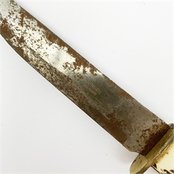 20th century hunting knife with 13cm single edge blade, cast white metal hilt with S-shaped quillon, wrythen grip and eagle head pommel L25cm overall; and another hunting knife with Solingen 12cm blade and simulated stag antler grip, both in leather sheath (2)