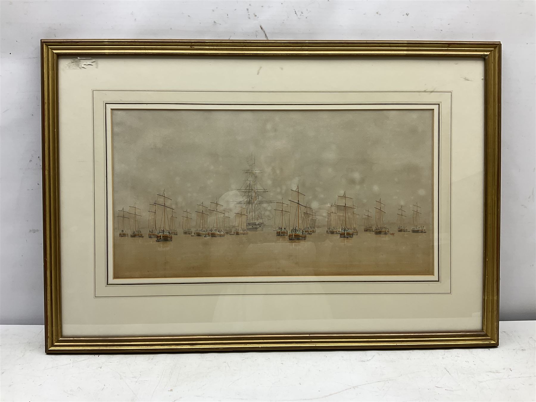 William Frederick Settle (British 1821-1897): A Naval Regatta, watercolour signed with monogram and dated '64, 26.5cm x 51cm  