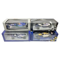 Three Paul's Model Art 1:18 scale die-cast racing cars - Grand Prix Williams Renault FW16 D. Hill; Heinz-Harald Frentzen Edition Sauber Ford C15; and Grand Prix '93 Williams Renault FW15 Damon Hill; together with Heinz-Harald Frentzen Edition Williams Renault 1997; all boxed (4)