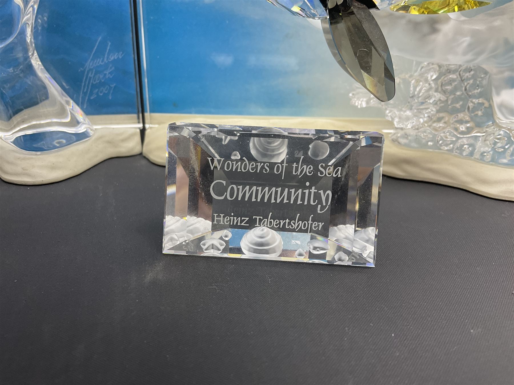 Swarovski Crystal, Wonders of the Sea Trilogy: 'Eternity', 'Community' and 'Harmony', all with stands and plaques, H20cm