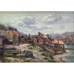 Augustus William Enness (British 1876-1948): Henrietta Street East Cliff Whitby and Driving Sheep on a North Yorks Moorland Track, pair oils on canvas one signed the other signed with initials 24cm x 34cm (2)