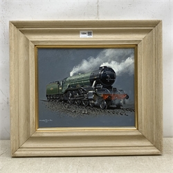 Warwick Richardson (British 20th century): Steam Train Locomotive Portrait, oil on canvas signed and dated 1989, 24cm x 29cm
