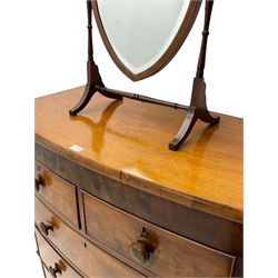 Victorian mahogany bow-front chest, fitted with two short and three long drawers (W103cm, H116cm, D51cm); together with a dressing table mirror (W48cm)