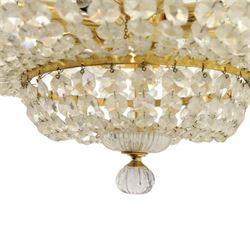 Art Deco style set of two chandeliers, brass and beaded glass, (H 60cm, Di 60cm) (H 75cm, Di 62cm) 