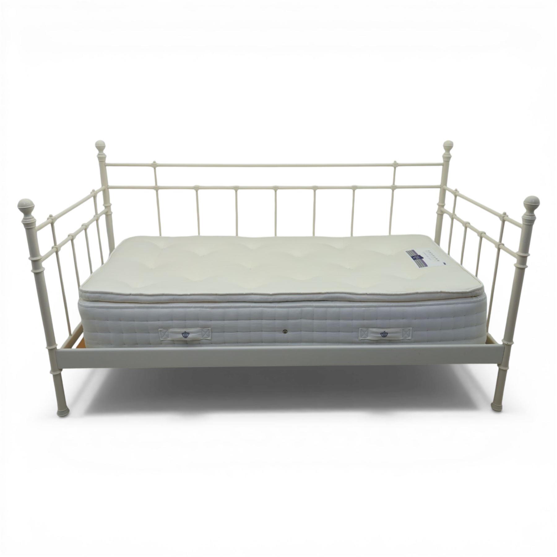 Ikea - 'Linga' white day bed and single Rest Assured mattress, with metal headboard and footboard and back rail 