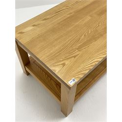Light oak rectangular coffee table with undertier 
