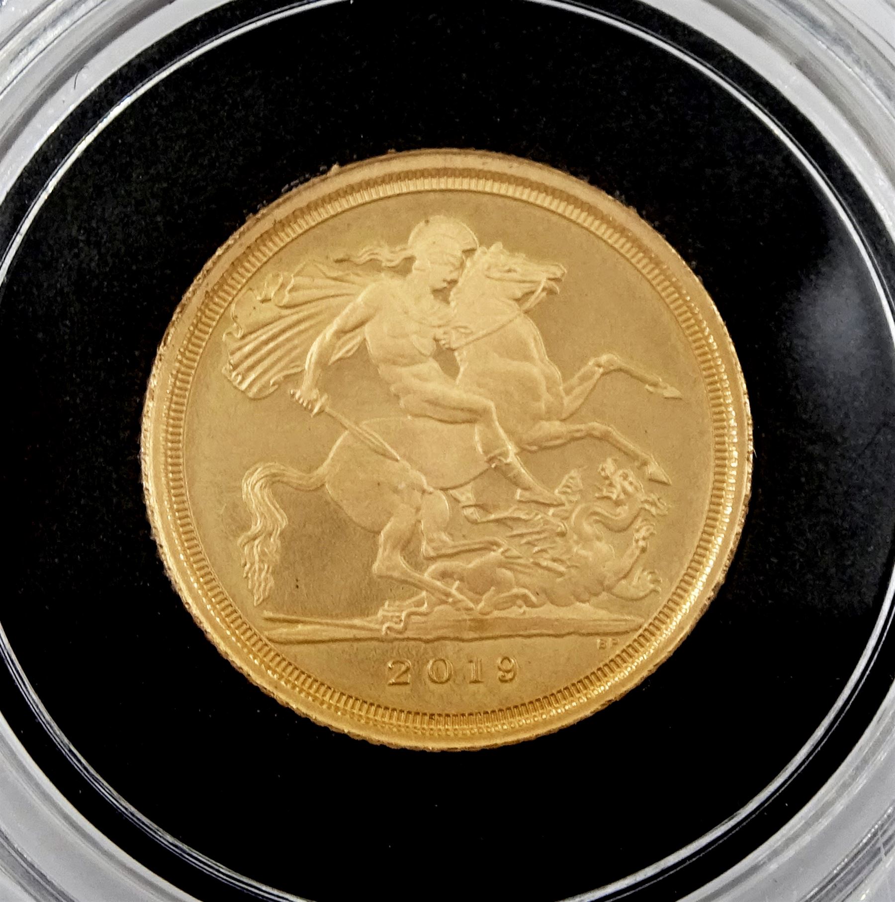 Queen Elizabeth II 2019 gold proof quarter sovereign coin, cased with certificate