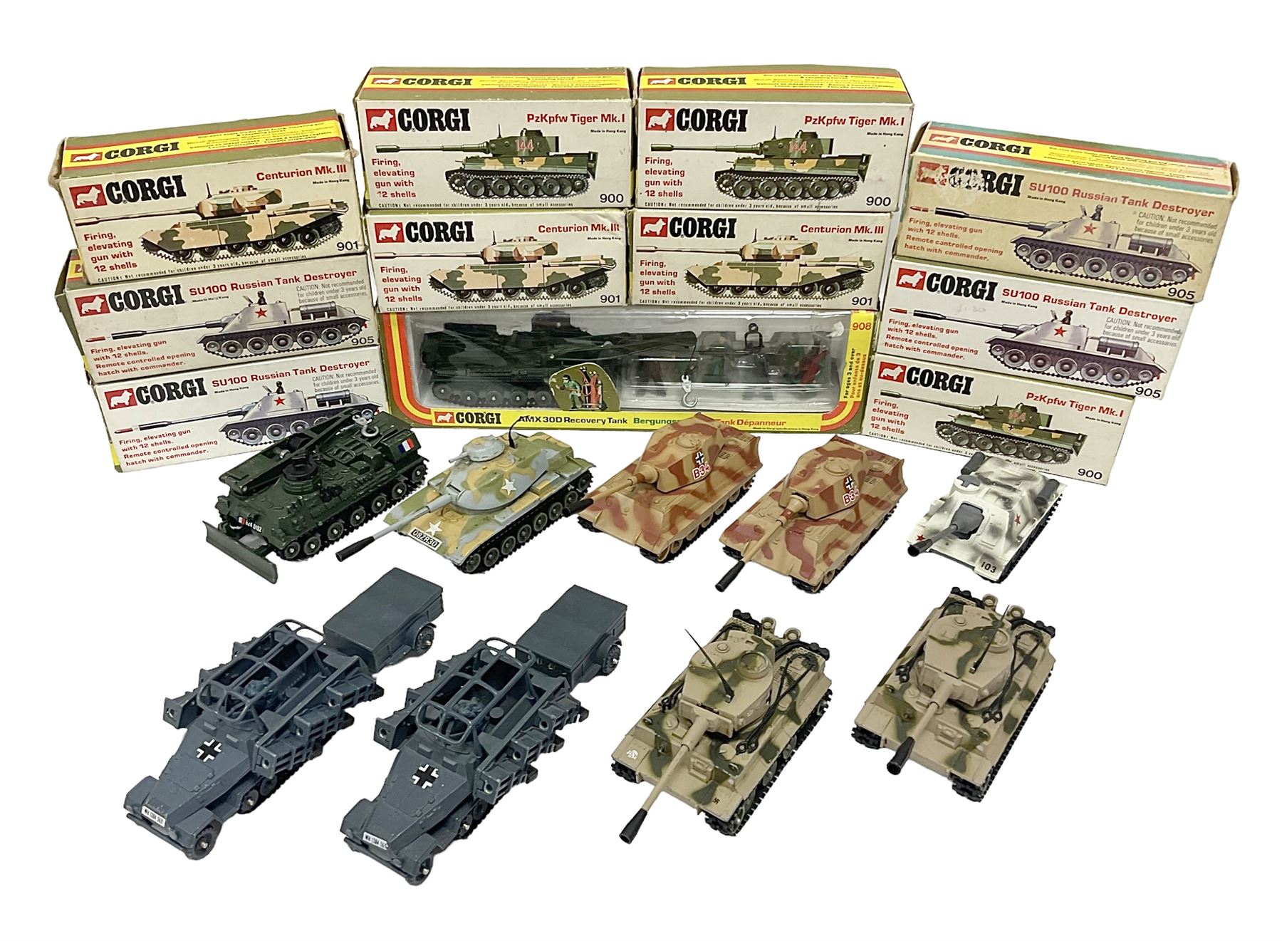 Corgi - eleven military models comprising three x 900, three x 901, four x 905 & 908; all boxed; together with nine unboxed models (18)