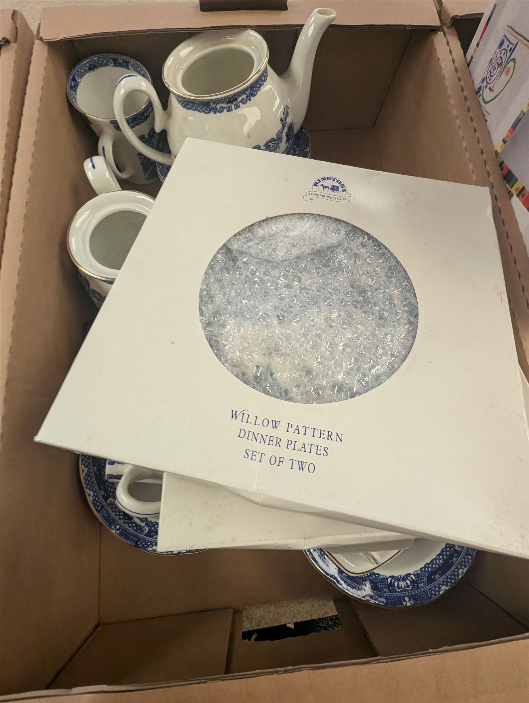 Two part dinner/tea services, including Royal Doulton Larchmont and Ringtons Willow pattern