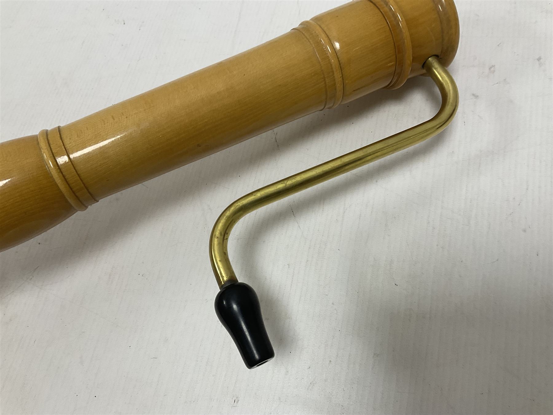 Wooden bass recorder, possibly by Roessler but unmarked, in fitted and lined case 