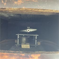 Early 20th century circular walnut cased wall clock, white enamel Roman dial, single train driven movement