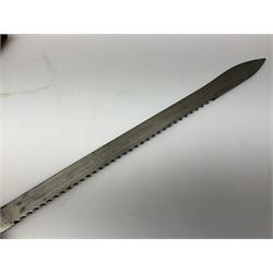 Swiss Schmidt-Rubin M1914 pioneer bayonet, with 48cm steel saw-back blade, the ricasso stamped, ''Waffenfabrik, Neuhausen'', the crosspiece stamped Swiss cross, steel scabbard, leather frog L64cm overall