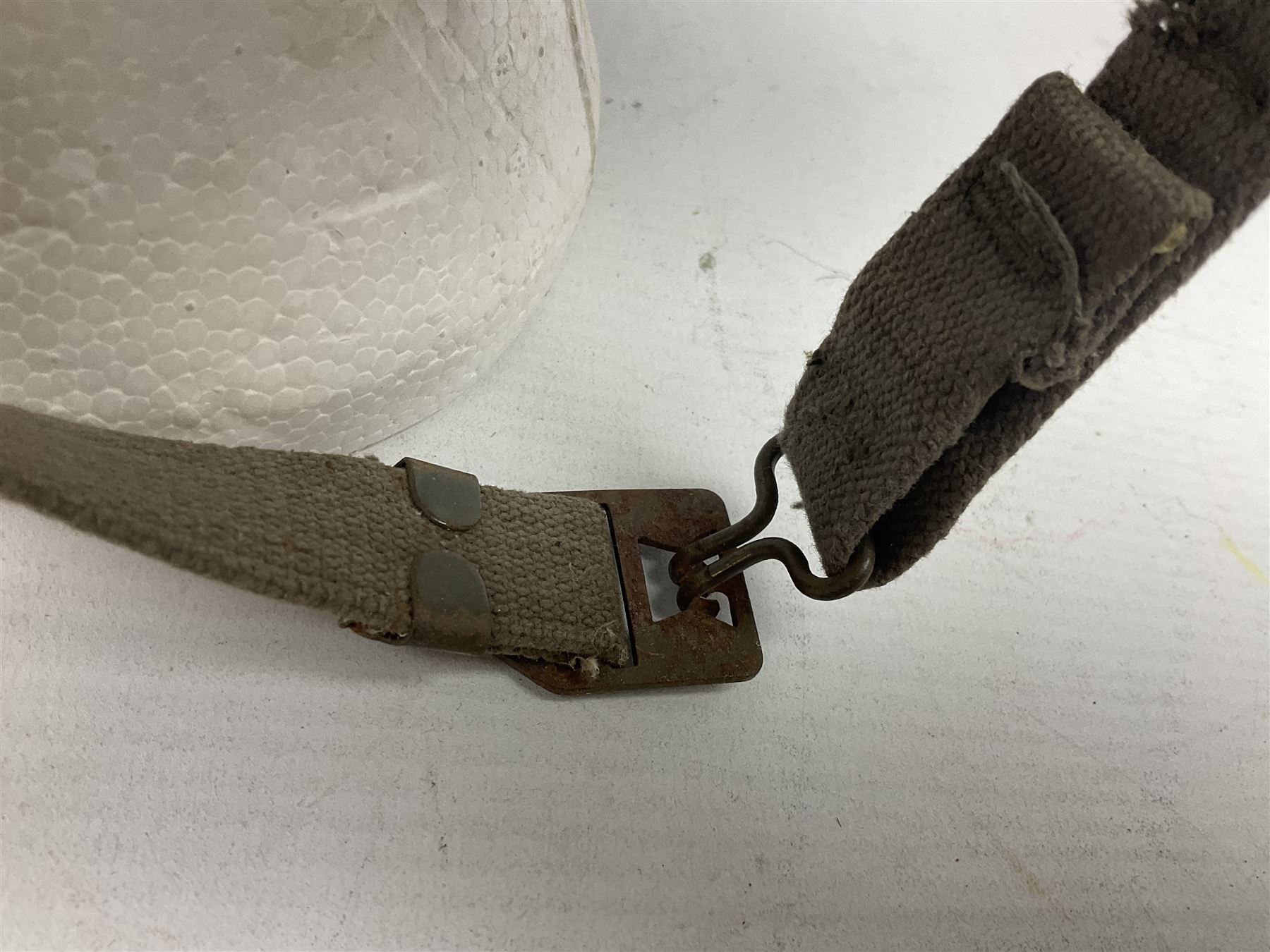 French Algerian War Red Cross steel helmet, marked 'CP ICA Esperaza 1955'; green finish with crudely painted Red Cross logo to the front