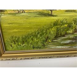 Will's Cigarette cards - Wild Flowers Second Series (framed) together with J Wrigley (British 20th century): 'Great Ayton', pair oils on board signed and two other prints max 38cm x 44cm (5)