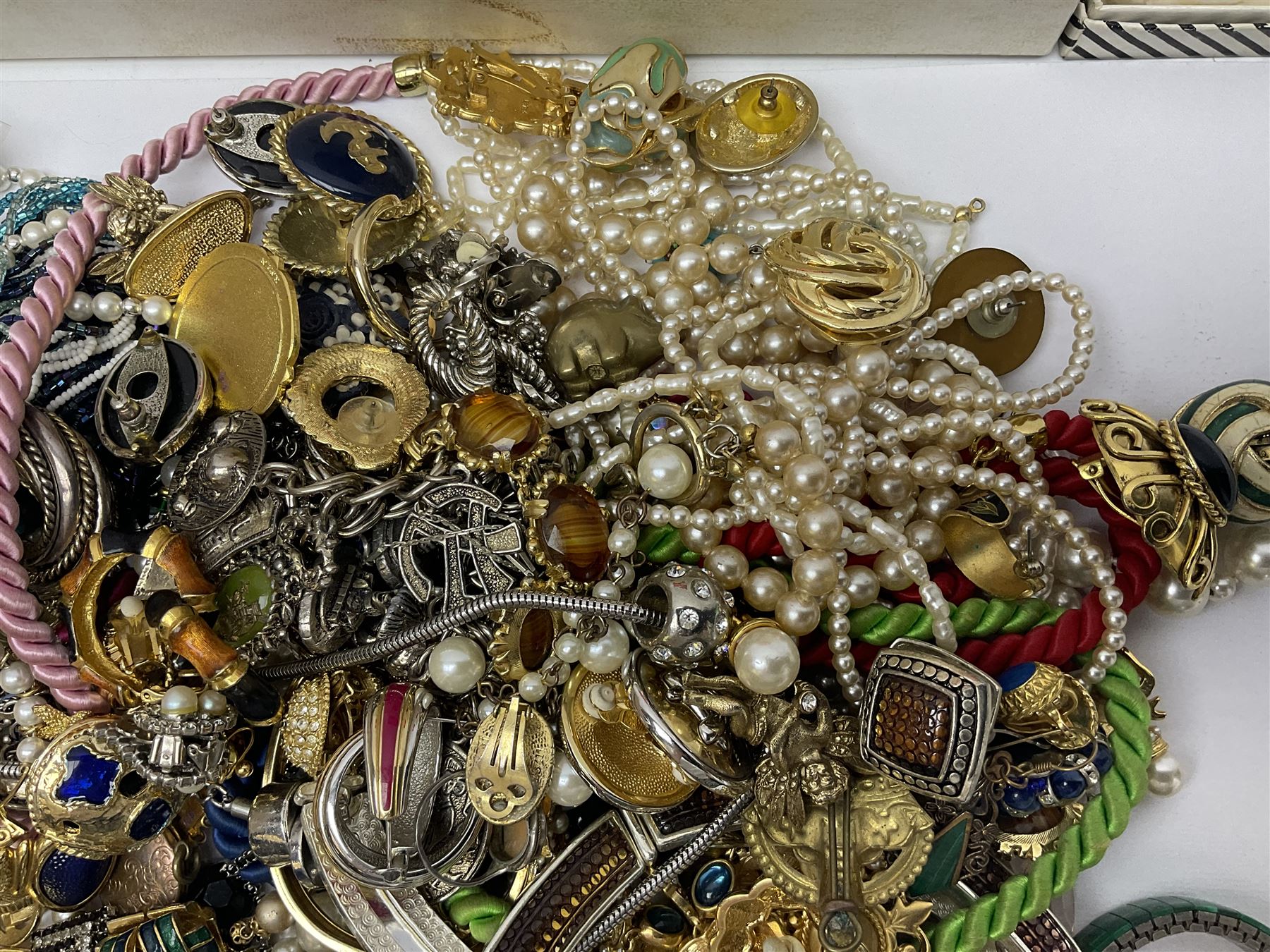 Norweigian silver enamel leaf brooch by David Andersen, together with a military issue pocket watch and a collection of costume jewellery including pair of clip on earrings by Butler & Wilson, beaded jewellery, brooches, etc