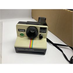 Johnson Bros Indies pattern tea and dinner wares, painted metal female bust on wooden plinth, three radios including one Roberts, Zenit B camera body, Polaroid 1000 land camera, Lorus wristwatch, and other ceramics etc, in four boxes