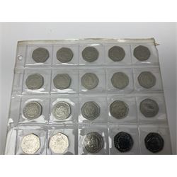 Queen Elizabeth II United Kingdom eighty six fifty pence coins, mostly commemorative, including 2016 ‘Team GB’ and 2019 ‘Wallace and Gromit’ brilliant uncirculated fifty pence coins, housed in card folders 