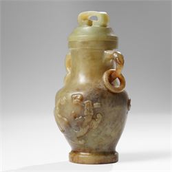 Chinese greenstone covered vase, H14.5cm 