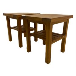 Manor Oak - pair of solid oak lamp tables, with under-tier